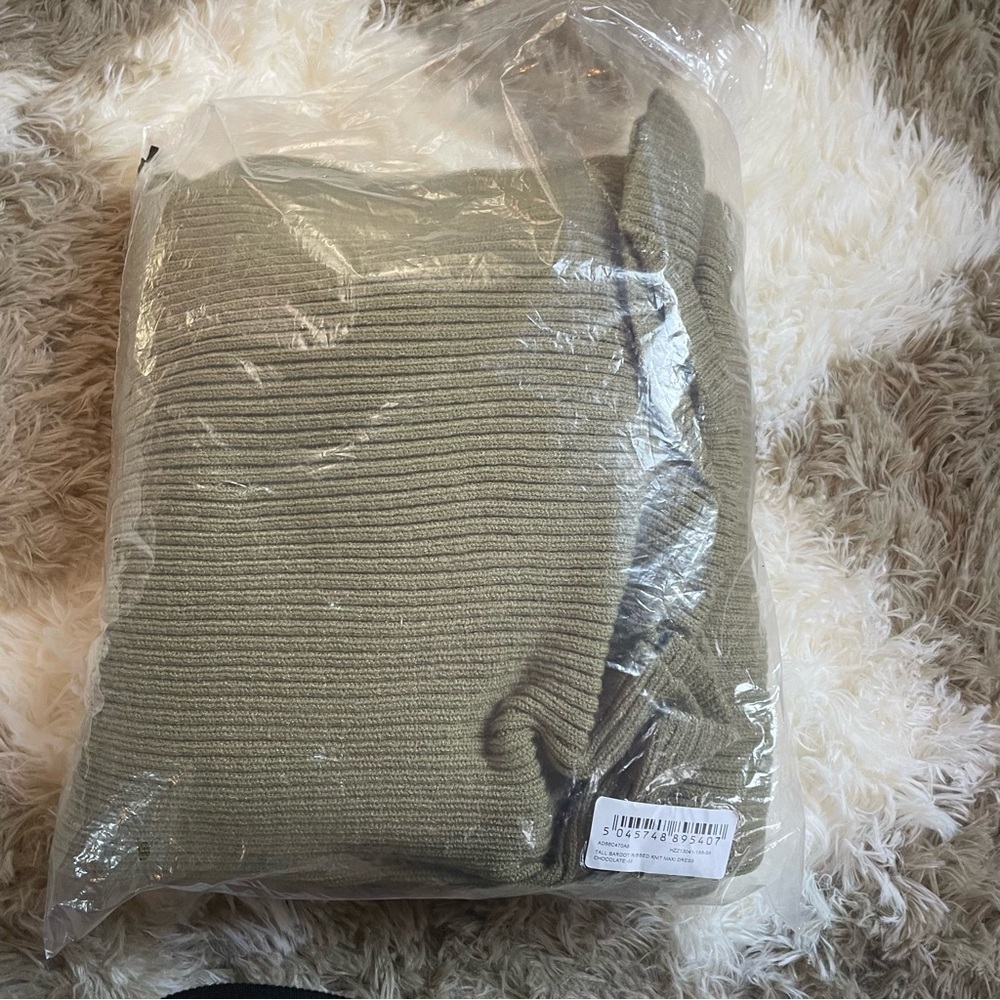 Boohoo Olive Ribbed Knit Dress